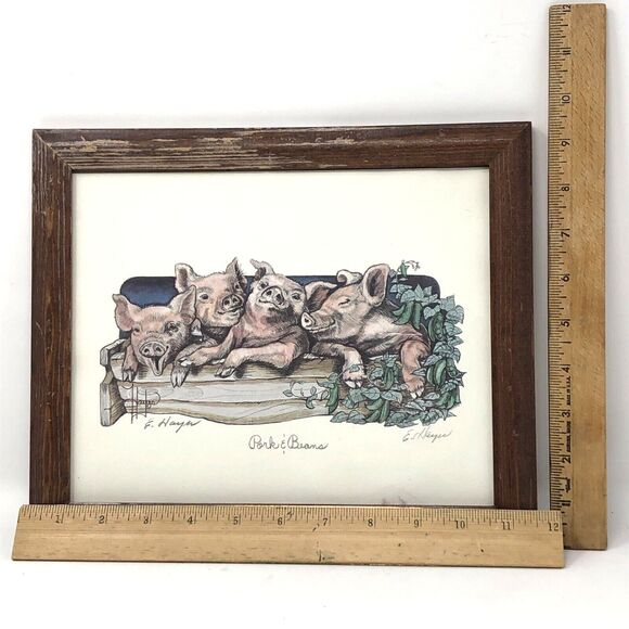 Eileen Hayes Pigs Art Print Titled Pork and Beans Vintage Pencil Signed & FRAMED - Picture 8 of 12